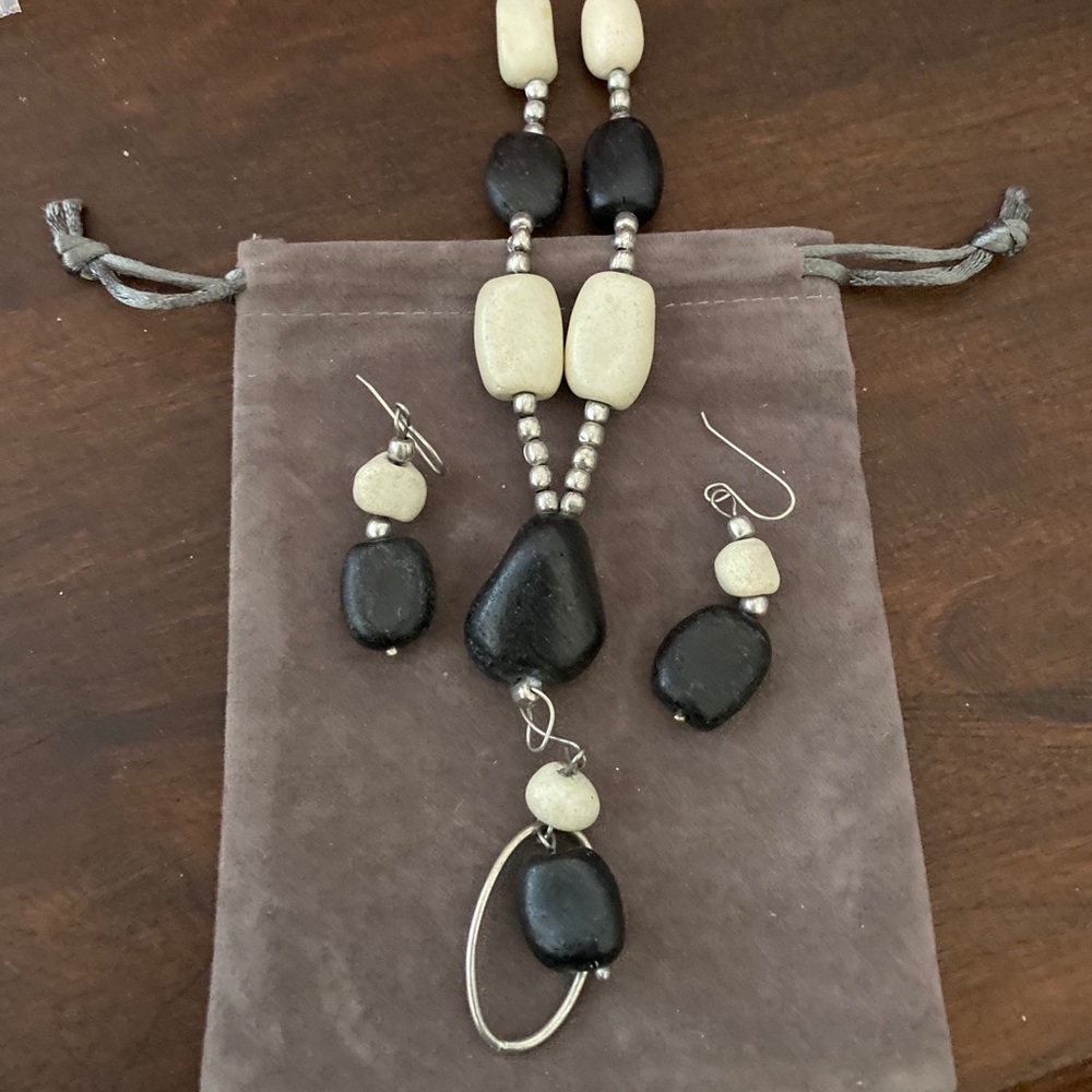 Cream and Black necklace and earrings